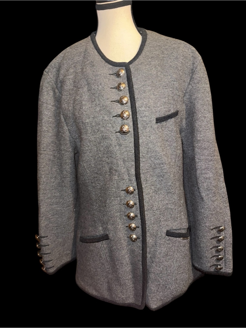 Vintage Geiger Austrian boiled gray wool trachten jacket tyrolean Loden cardigan